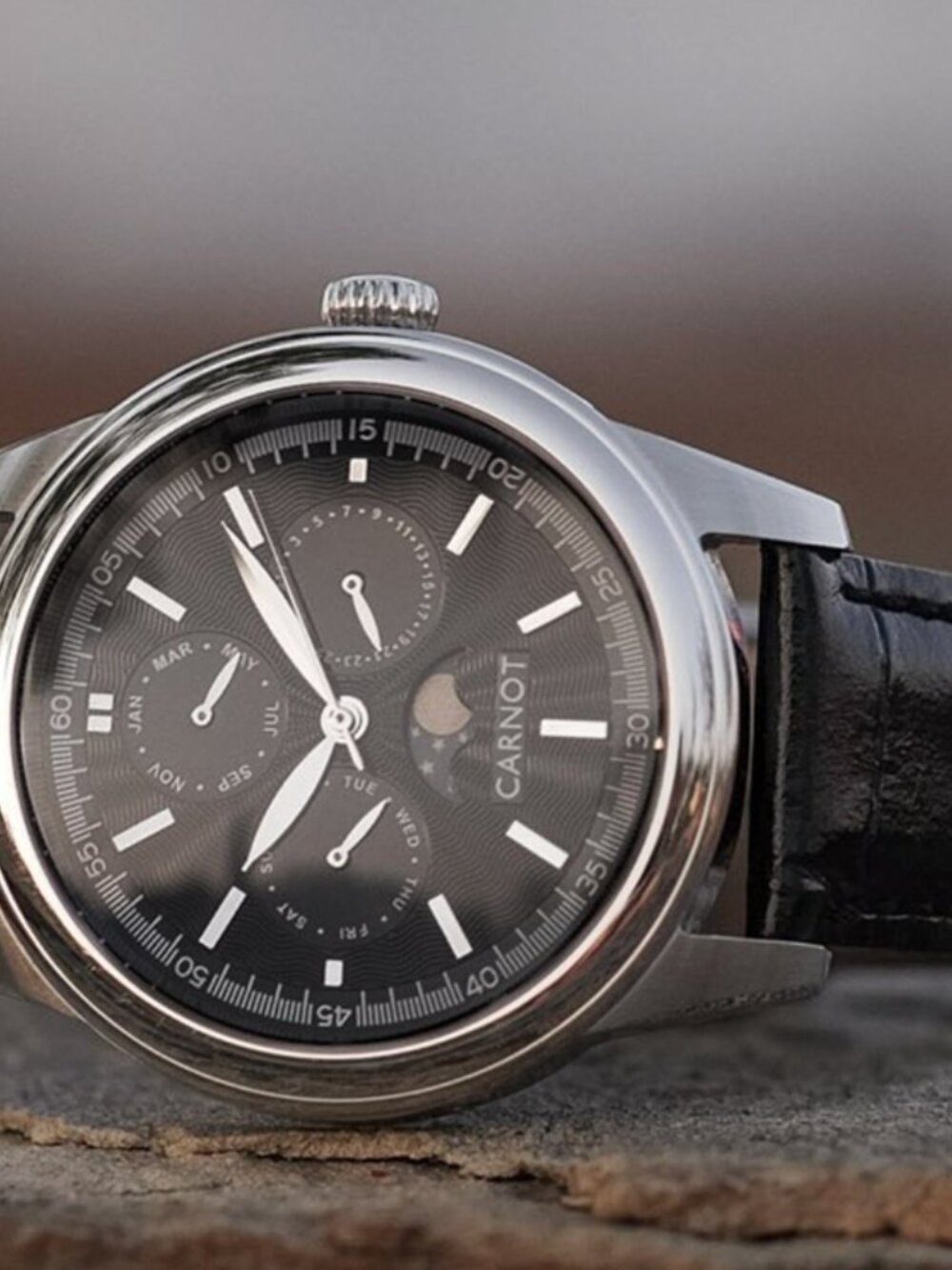 Carnot Riviera Moonphase Quartz Watch Stainless Steel Leather Strap - 40mm